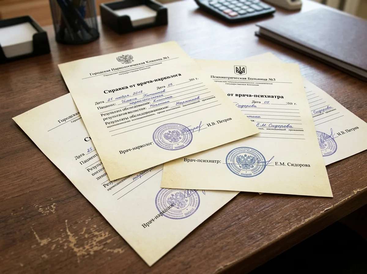 Сертификаты специалистов врачей-наркологов и психиатров клиники, подборка из нескольких документов с государственными печатями